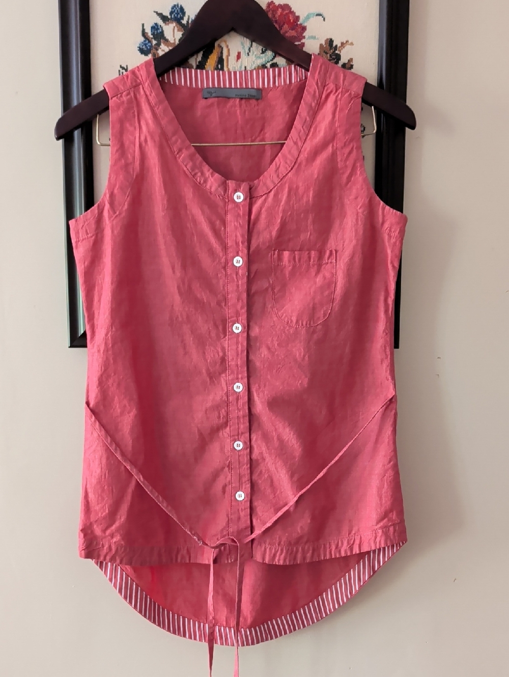 Maximo Donati Sleeveless Button-Front Coral Self-Tie Women's Top